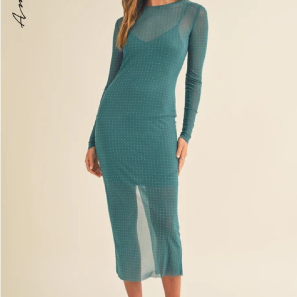 MARBLE Green Long Sleeve Sheath Dress